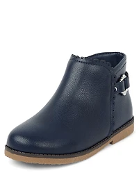 Bottines à boucle fleurie festonnée pour filles - Little Essentials