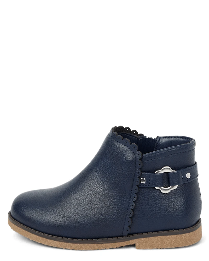 Bottines à boucle fleurie festonnée pour filles - Little Essentials