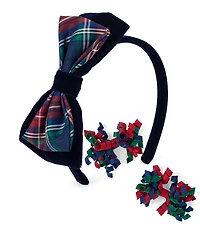 Girls Plaid 3-Piece Hair Set - Royal Christmas