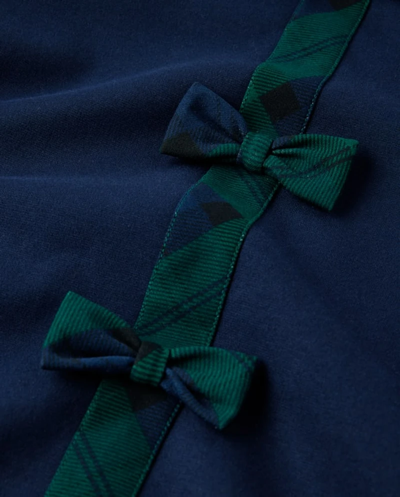 Girls Plaid Bow Ponte Dress - Royal Christmas