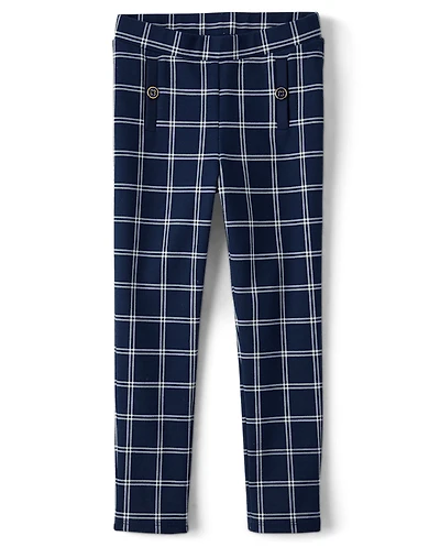 Girls Plaid Ponte Jeggings - Coastal Cutie