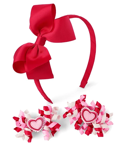 Girls 3-Piece Hair Set - Mini Valentine