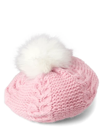 Béret en maille torsadée pour fille - Petit flocon de neige