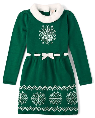 Girls Snowflake Fairisle Sweater Dress