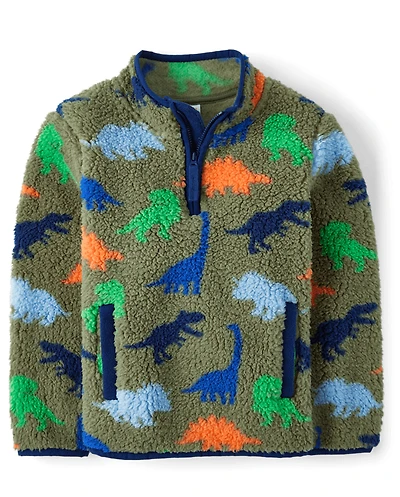 Boys Dino Sherpa Half Zip Pullover - Little Essentials