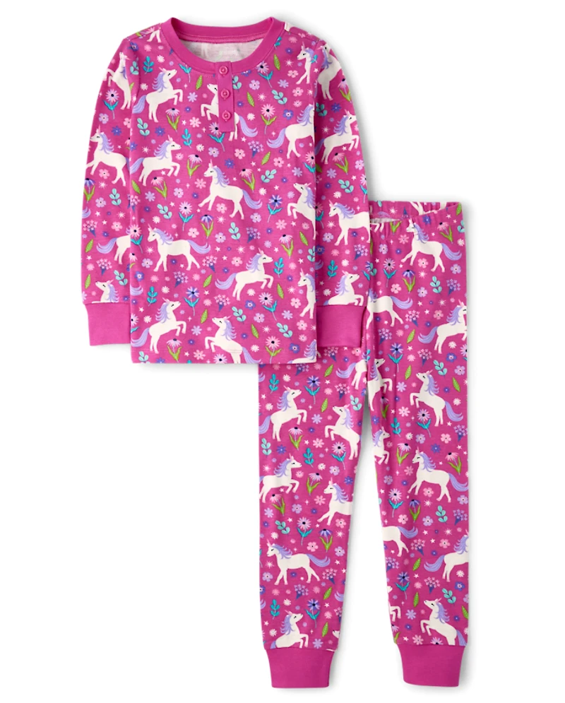 Pyjama en coton ajusté licorne pour filles