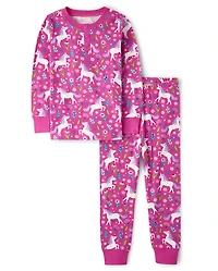 Pyjama en coton ajusté licorne pour filles