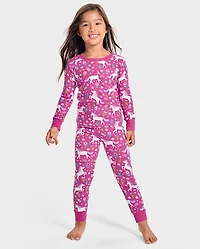 Girls Unicorn Snug Fit Cotton Pajamas