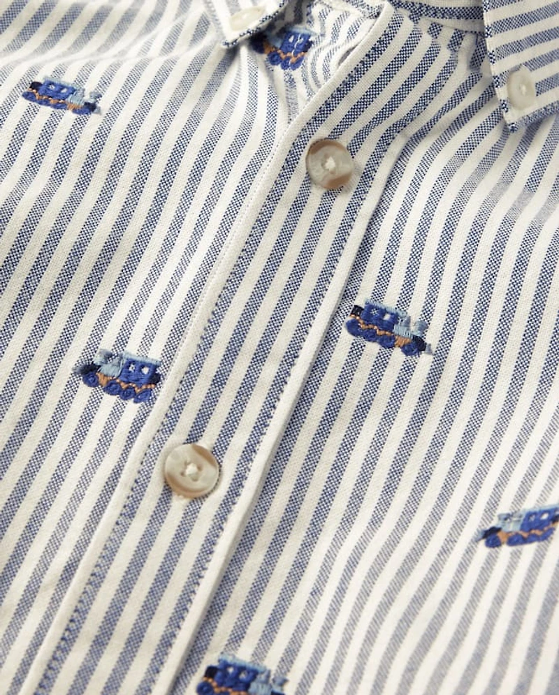 Boys Schiffli Train Oxford Button Up Shirt - Little Snowflake