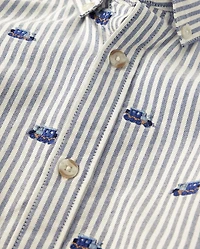 Boys Schiffli Train Oxford Button Up Shirt - Little Snowflake