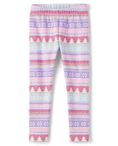Girls Snowflake Cozy Leggings - Little