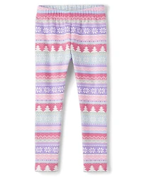 Girls Snowflake Cozy Leggings - Little
