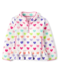 Girls Heart Sherpa Half Zip Pullover - Little Essentials
