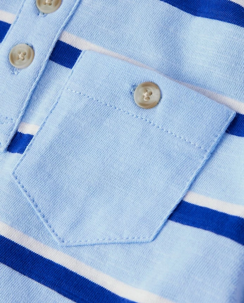 Boys Striped Henley Top - Little Essentials