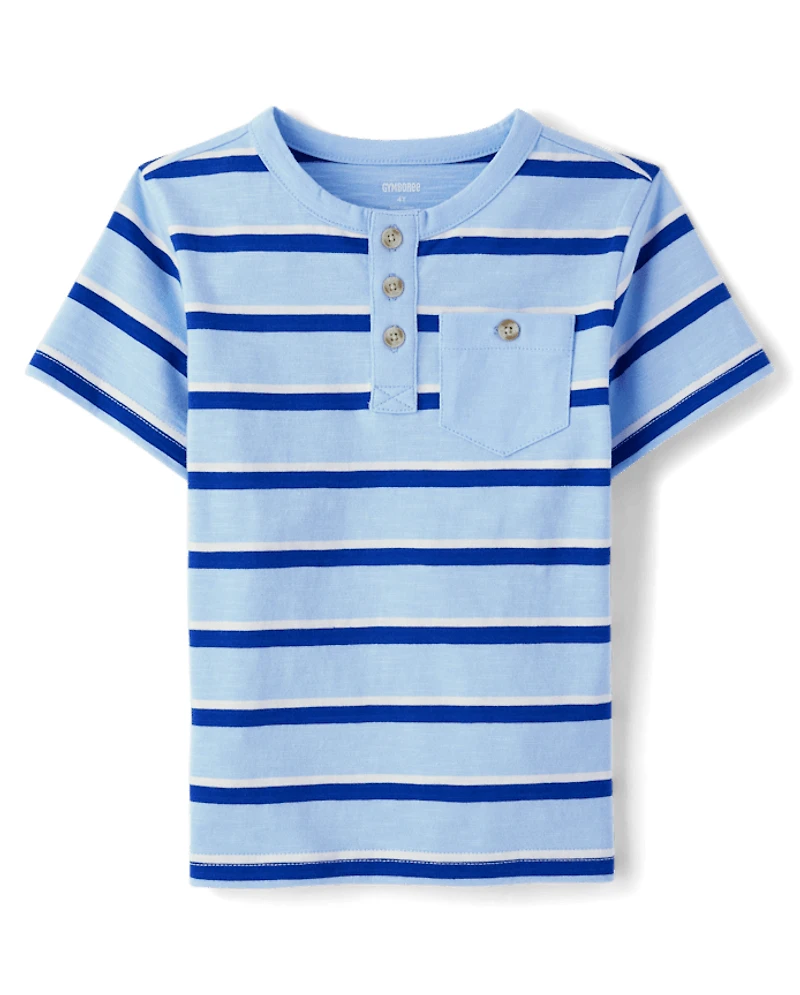 Boys Striped Henley Top - Little Essentials