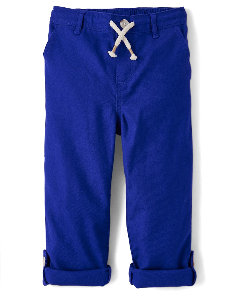 Kids Roll Cuff Linen-Blend Pull On Pants