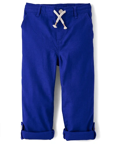 Kids Roll Cuff Linen-Blend Pull On Pants