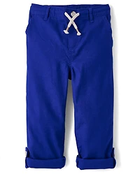 Kids Roll Cuff Linen-Blend Pull On Pants