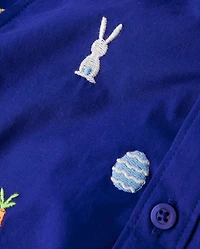 Boys Schiffli Bunny Poplin Button Up Shirt - Blue Belle