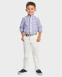 Boys Dad And Me Plaid Poplin Button Up Shirt - Lavender Fields