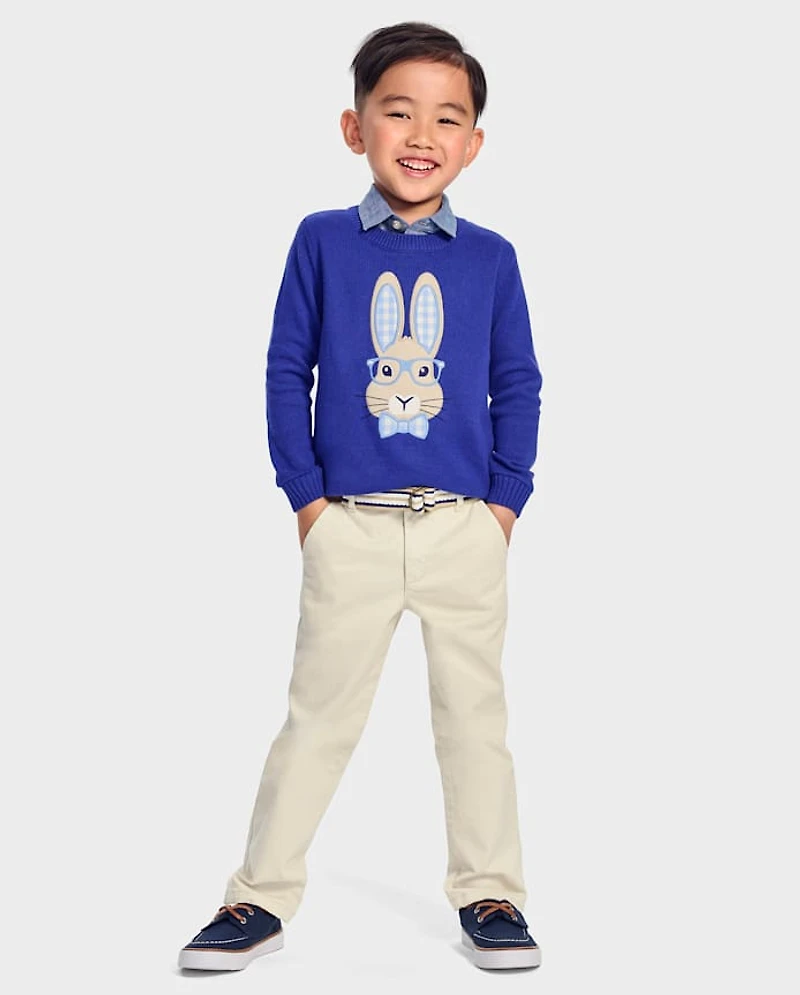 Boys Embroidered Bunny Sweater - Blue Belle