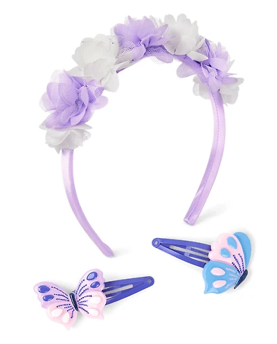 Girls 3-Piece Hair Set - Lavender Fields