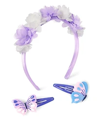 Girls 3-Piece Hair Set - Lavender Fields