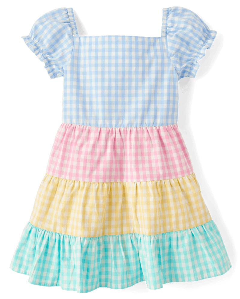 Girls Gingham Tiered Dress - Garden Party