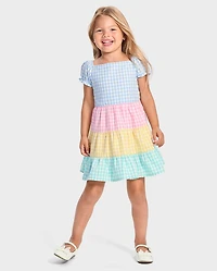 Girls Gingham Tiered Dress - Garden Party