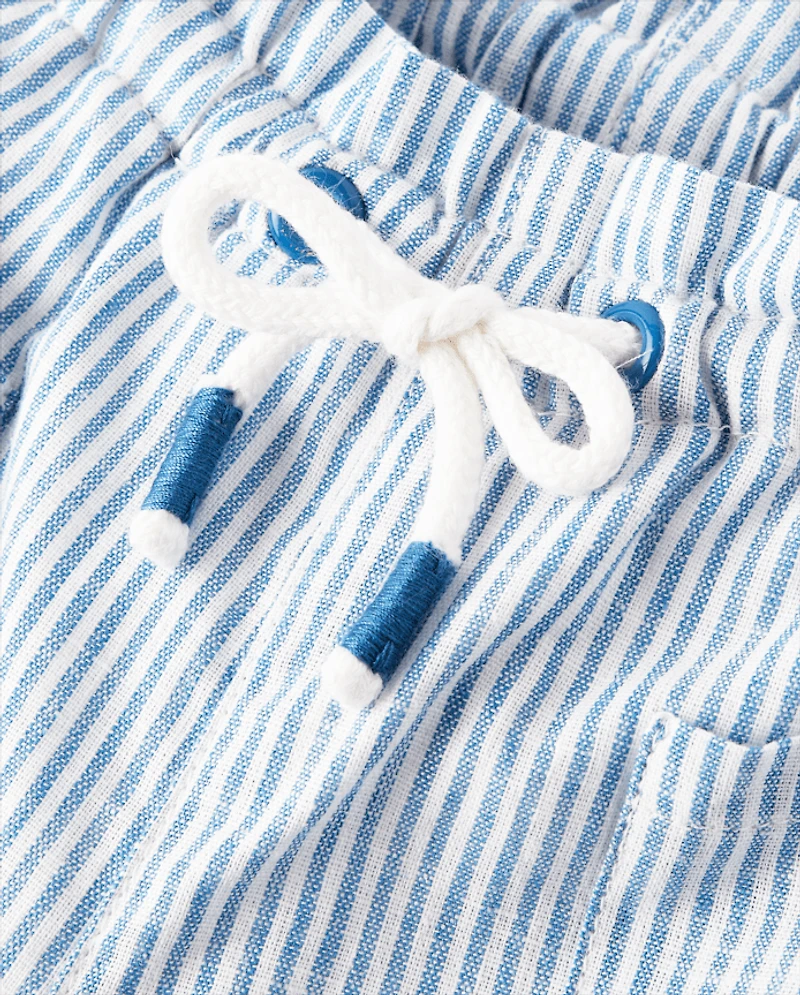 Girls Striped Linen-Blend Pull On Shorts