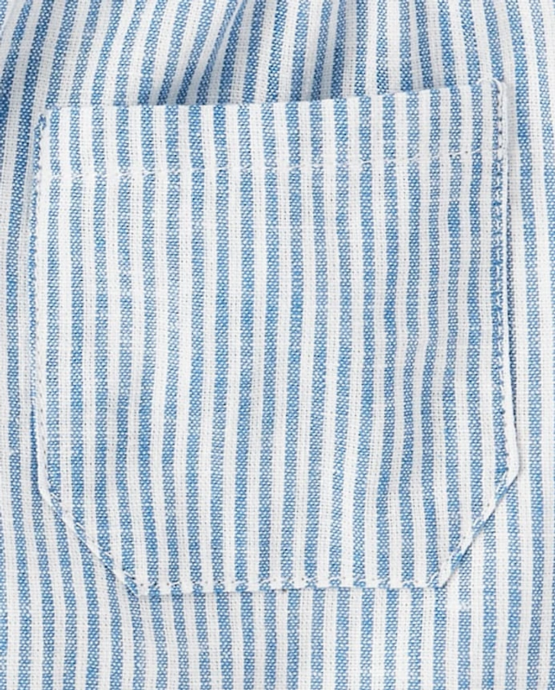 Girls Striped Linen-Blend Pull On Shorts