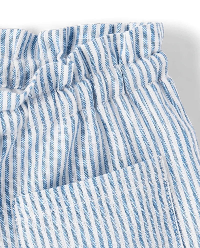 Girls Striped Linen-Blend Pull On Shorts