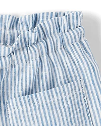 Girls Striped Linen-Blend Pull On Shorts