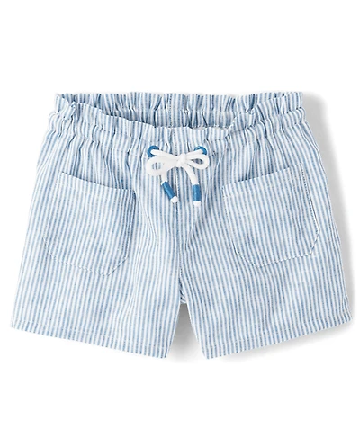 Girls Striped Linen-Blend Pull On Shorts