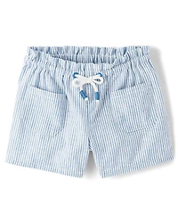 Girls Striped Linen-Blend Pull On Shorts