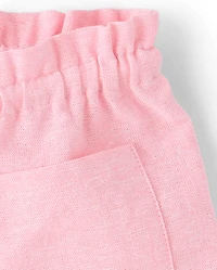 Girls Linen-Blend Pull On Shorts