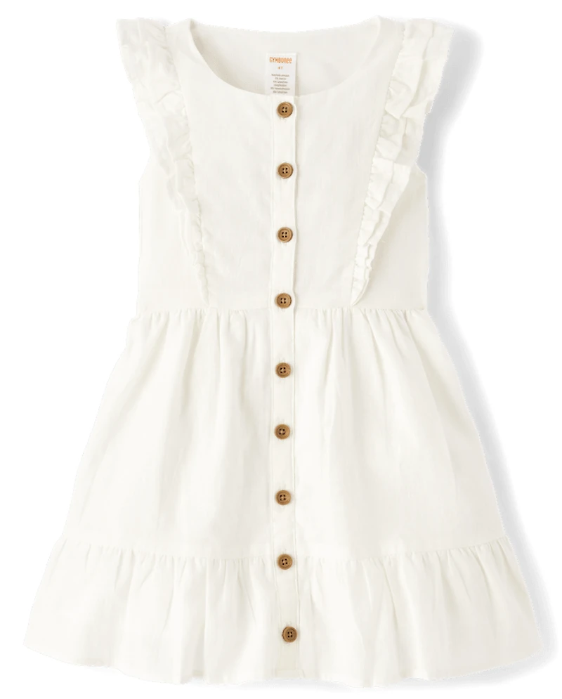 Girls Linen-Blend Ruffle Tiered Dress