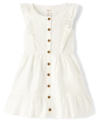 Girls Linen-Blend Ruffle Tiered Dress