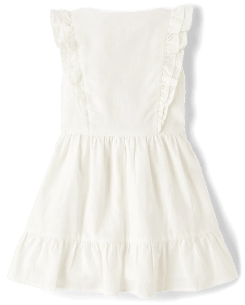 Girls Linen-Blend Ruffle Tiered Dress