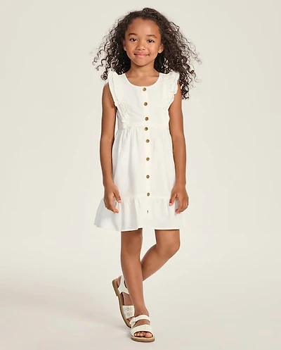 Girls Linen-Blend Ruffle Tiered Dress