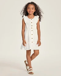Girls Linen-Blend Ruffle Tiered Dress