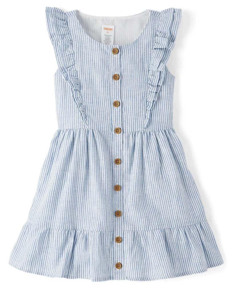 Girls Ruffle Linen-Blend Tiered Dress