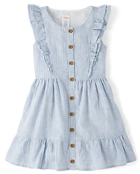 Girls Ruffle Linen-Blend Tiered Dress