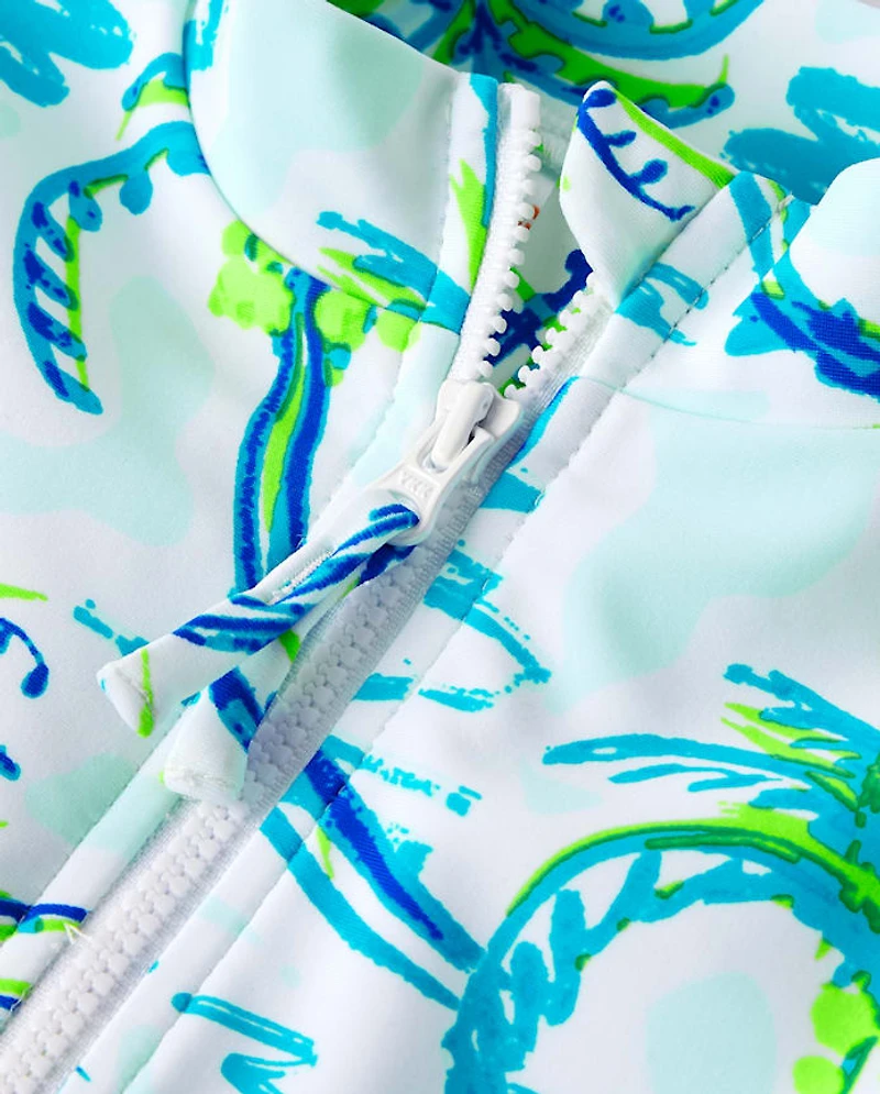 Girls Palm Tree Rashguard One Piece Swimsuit - Swim