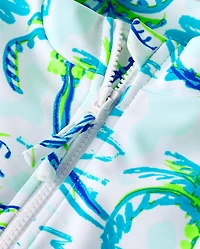 Girls Palm Tree Rashguard One Piece Swimsuit - Swim