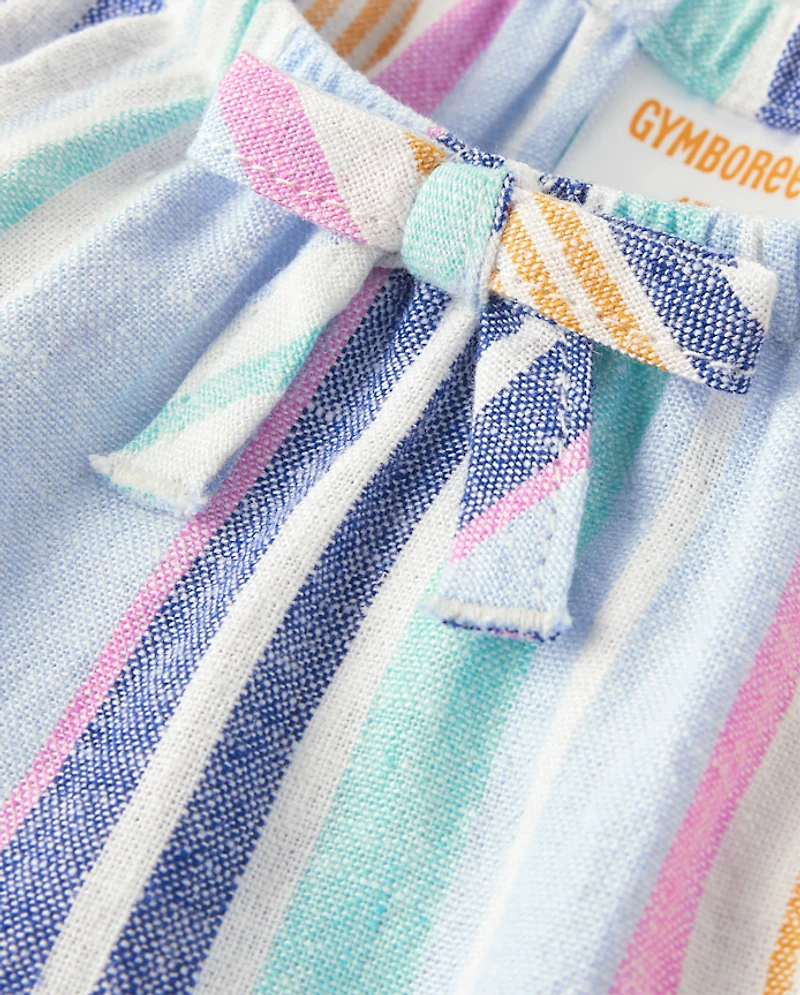 Robe à volants en lin mélangé rayé pour fille - Riviera italienne