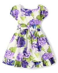 Girls Mommy And Me Floral Bow Fit Flare Dress - Lavender Fields