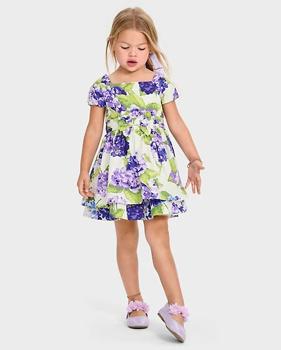 Girls Mommy And Me Floral Bow Fit Flare Dress - Lavender Fields