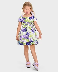 Girls Mommy And Me Floral Bow Fit Flare Dress - Lavender Fields