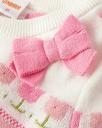 Girls Floral Fairisle Peplum Sweater Dress - Blushing Blooms